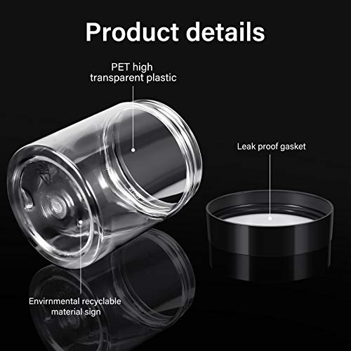Image of Patelai 4 Pieces Round Wide-mouth Leak Proof Plastic Container Jars with Lids for Travel Storage Makeup Beauty Products Face Creams Oils Salves Ointments DIY Making(10 Ounce,Black)