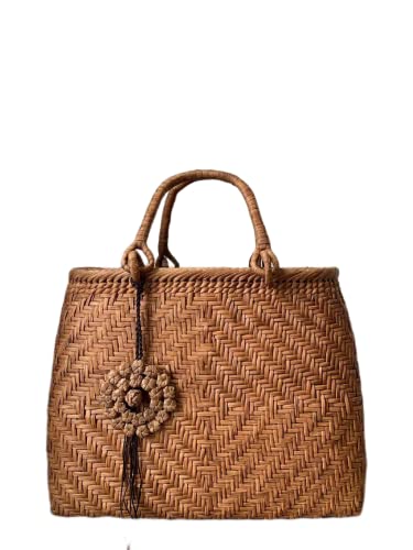 Okuaizu yamabudo wild-grapevine hand-woven basket bag with leather-trimmed handles