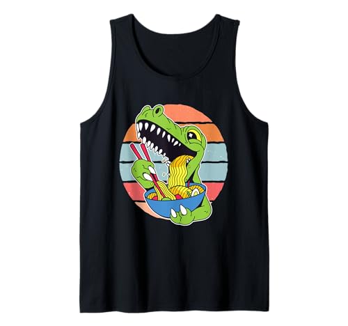 Dinosaurio ramen fideos palillos comida humor prehistórico Camiseta sin Mangas