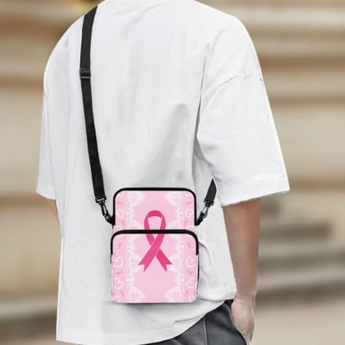 Image of Crossbody Bag for Women Sling Purse Pink Ribbon Cell Phone Holder with Straps