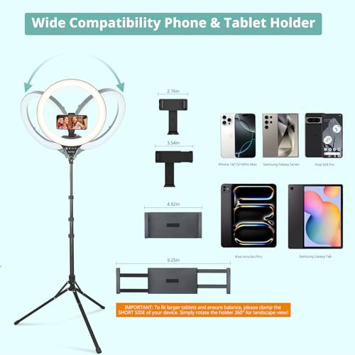 Image of Aureday 14inch iPad Ring Light with Tripod Stand, 62inch Selfie Tripod Light Ring with Phone&Tablet Holder for Recording, 20W LED Circle Light with Wireless Remote for Tiktok, Makeup, Live Streaming