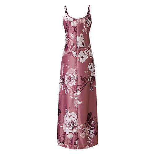 Baskuwish SD23F4S791 Women Vintage Casual Swing Patchwork Floral Maxi Dress Long Dress Beach Party Pink thumb #2