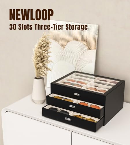 Image of NEWLOOP 30 Slots Sunglass Organizer Drawer Display Case for Multiple Pairs of Eyeglass Storage Box for Women Men