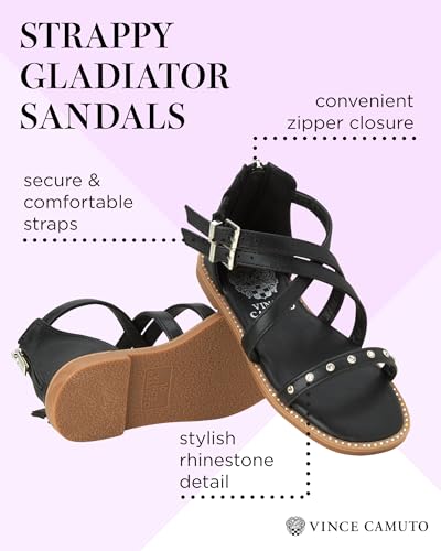 Vince Camuto Girls' Sandals - Open Toe Summer Shoes Flat Strappy Gladiator Sandals with Back Zipper and Adjustable Buckles2