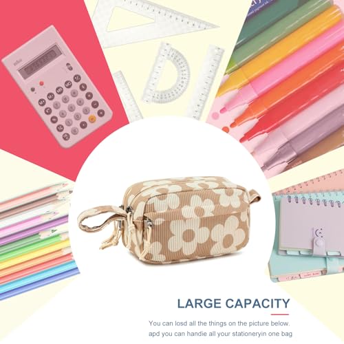 Image of Bluboon Big Capacity Pencil Case Pencil Pouch Pen Case School Supplies Cute Pencil Box Pencil Bag for Teen Girls Boys Women Man (Flower Brown)