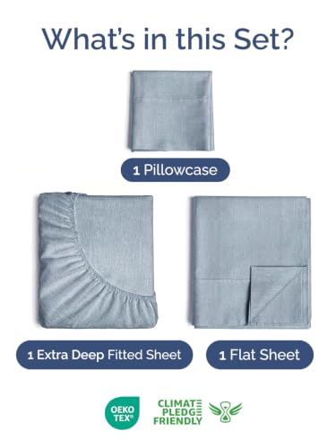 Image of Extra Deep Pocket Twin XL Sheet Set - Breathable & Cooling - Heathered Blue