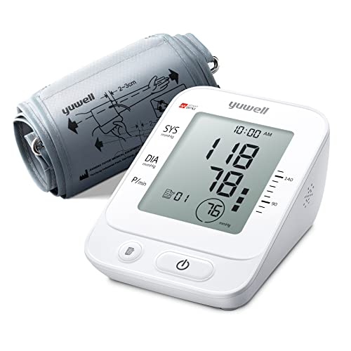 yuwell Blood Pressure Monitor Extra Large Upper Arm Cuff Digital BP Machine for Home Use & Pulse Rate Monitoring Meter Large Display Voice Broadcasting with Power Adapter and Batteries (YE660E)