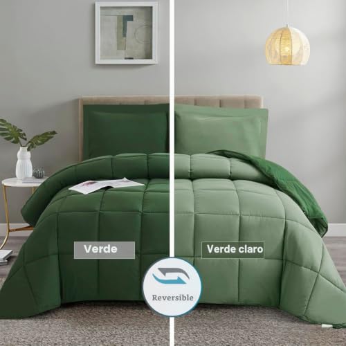 Edredón de 3 piezas verde 240x220 cm con fundas almohada microfibra 6