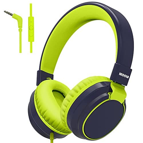 MIDOLA Volume Limited 85/96dB Kids Headphone Over-Ear/On-Ear Foldable Sound Noise Protection Headset with Inline AUX 3.5mm Cord w/Mic for Child School Cellphone Pad PC Notebook DeepBlueSky