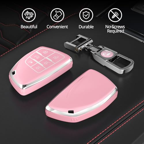Image of for Chevy Key Fob Cover with Keychain.TPU Keyshell No Screws Required for Installation. Compatible with 2021-2025 Silverado Sierra Tahoe GMC Yukon Suburban Denali(Sakura Pink-6 Buttons, 6-Buttons)