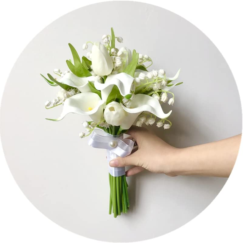 チューリップ　スズラン　プリザードフラワー　ブーケ　ウェディング　結婚式　白 チューリップとすずらんのウェディングブーケ&ブートニア