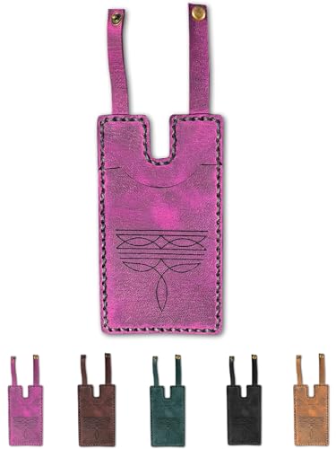 Fashion Leather Wallet,Western Boot Wallet With Snap Strap,Mini Portable Card Package,Handcrafted Credit Card Holder (Pink)