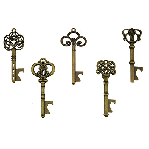 Key Bottle Openers - Assorted Vintage Skeleton Keys, Wedding Party Favors (Pack of 25, Bronze)