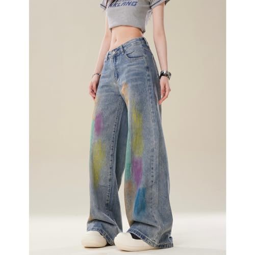 Y2K Fashion High Waist Straight Leg Jeans for Women Colorful Graffiti Streetwear Casual Denim Pants3