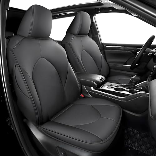 Custom Fit Seat Covers for Toyota Highlander: 2020 2021 2022 2023 2024 2025 Full Set 8 Passenger 3 Row Faux Leather Car Seat Protector Compatible Airbag Deep Gray(2020-2024 W/Second Row 40/60 Split)
