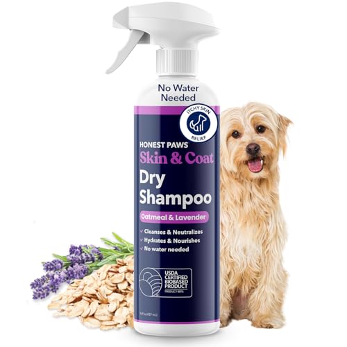 Honest Paws Dog Dry Shampoo - Waterless No Rinse Spray Formula Reducing Itch Cleanse Hydrate Nourish...