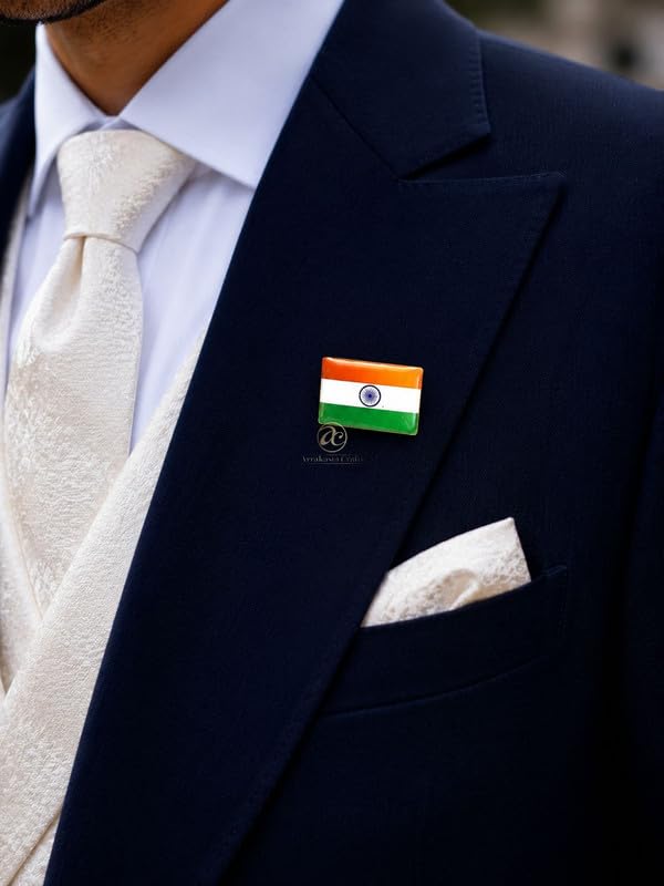 Image of Indian Flag Magnetic Brooch For Men, Women, Kid (Pack Of 4), Metal Tricolour Magnet Pin Rectangle Flag Badge For Suits, Blazers, Sarees, Kurtas, Shirts, Independence Day & Republic Day