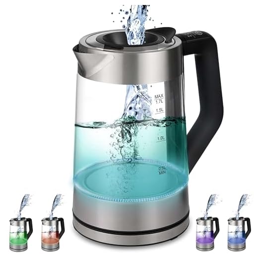 Vattenkokare i glas 1,7 liter | 2200 watt | rostfritt stål med temperaturval | tekokare | 100 % BPA-fri | varmhållningsfunktion | LED-belysning i färgförändring | temperaturinställning (50 °C– 100 °C)