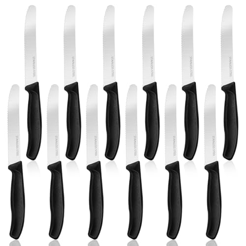 Sprifityy 12 Stück Frühstücksmesser, Brötchenmesser mit Messer Wellenschliff, Hochwertiger Rostfreier Stahl Brotzeitmesser, Spülmaschinenfest,...