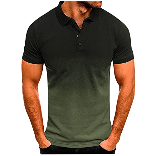 FNKDOR 2024 Poloshirt Herren Kurzarm Slim fit Casual Business Farbverlauf Polohemd Polotshirts (Army Green, L)