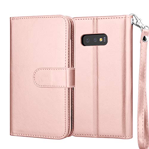 Njjex Wallet Case For Galaxy S10E, For Galaxy S10E 5.8" Case, Pu Leather [9 Card Slots] Credit Holder Flip Folio [Detachable][Kickstand] Magnetic Phone Cover & Wrist Strap For Samsung S10E [Rosegold] #TOP6