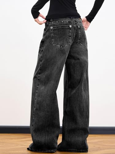 Image of EMMIOL Women Hip Hop 90s Vintage Baggy Jeans Denim Pants Mid Waist Jeans