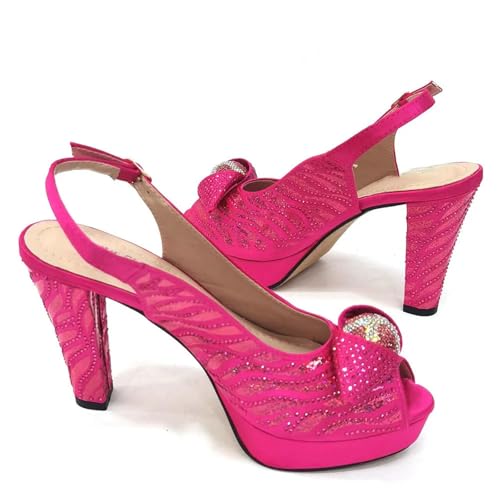 Women Shoes and Bag Set Coming Fuchsia Color Thin Heels Comtable Design Ladies Shoes Matching Bag Set4