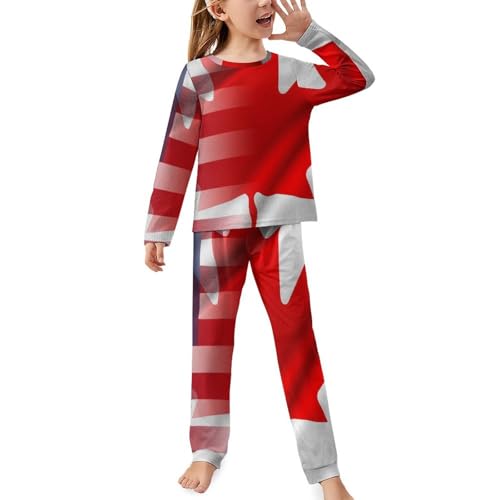 American And Canadian FlagsChildren's Pajama Set Round Neck Long Sleeve Top + Pants Two-piece Set150CM