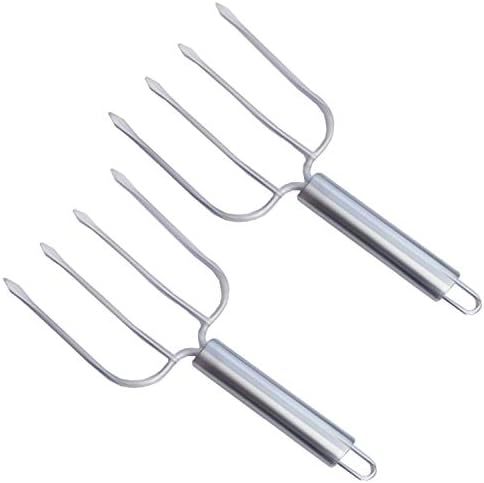 Home Servz Stainless Steel Turkey fork Set of 2.- Transfer Chicken or Ham Poultry Lifters Easily, Four Needle Meat Fork, Professional Carving Roaster Poultry Forks