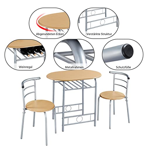 Yaheetech Essgruppe 3-teilig, Esszimmergruppe Esstisch mit 2 Stühlen Set, Küchentisch-Set, Sitzgruppe Küchentisch mit Ablage, Holztisch Balkontisch, platzsparend, Holzfarbe