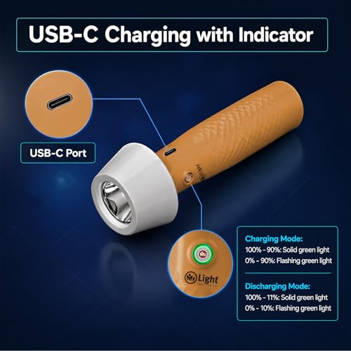 Image of Mr. Light Torch Rechargeable, 1200mAh Torch & Camping Light with Stepless Dimming, Portable LED Flashlight for Home, Camping, Power Outage & Daily Use(Orange)