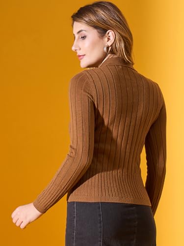 Image of 98 Degree North Women Ribbed Collar Neck Pullover-G1154-BROWN