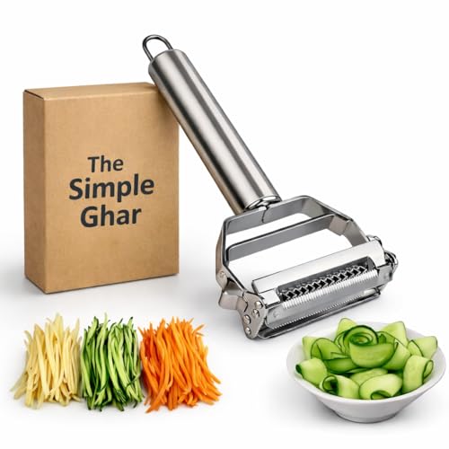 Image of 2-in-1 Stainless Steel Vegetable Peeler & Julienne Cutter Multi-Functional Fruit & Veggie Shredder Kitchen Slicer Grater Potato Carrot Shredder (Silver, 18 x 8.2 x 2.4 cm)