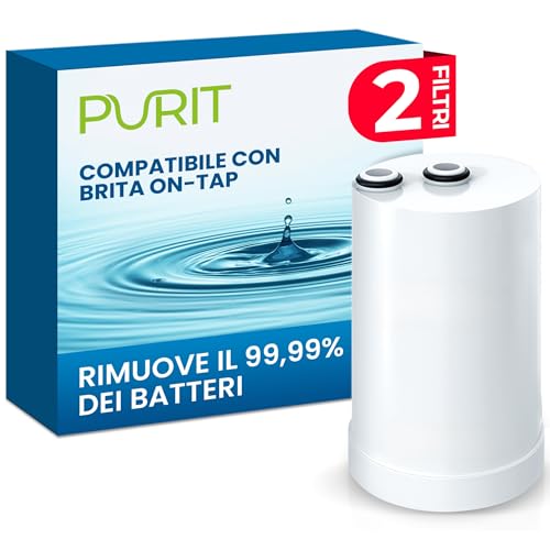 PURIT Filtres compatibles Brita On Tap (600 L/4 mois) Cartouche pour Brita V-MF Réduction : chlore, PFAS, 99,99 % des bactéries (2 pièces)