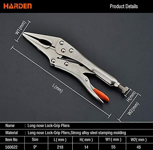 Harden 9" Long Nose Lock-Grip Pliers, Strong Alloy Steel, Round Head Clamp, Adjustment Knob - Professional Series 560622 B 1