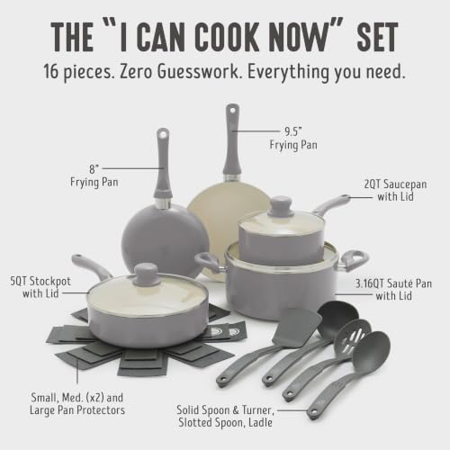 Image of GreenLife 16pc Ceramic Nonstick Pots & Pans Cookware Set, Light Gray