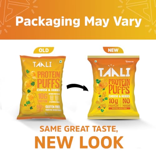 Taali Jowar & Protein Puffs | 60 gm (Pack of 6) | Cheese & Herbs | Healthy Roasted Tasty Snacks, Ready to eat | 100% Veg., Gluten free products, No Cholesterol, No Trans-Fat