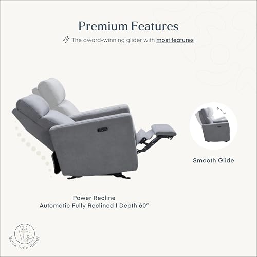 Image of Nurture& The Glider - Premium Power Recliner Nursery Chair with Stationary Headrest | Designed for Comfort and Simplicity | Built-in USB Charger