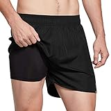 BALEAF Men's 3 inches 2 in 1 Running Shorts Athletic Quick Dry Back Zipper Pocket Gym Workout Shorts Black Size M