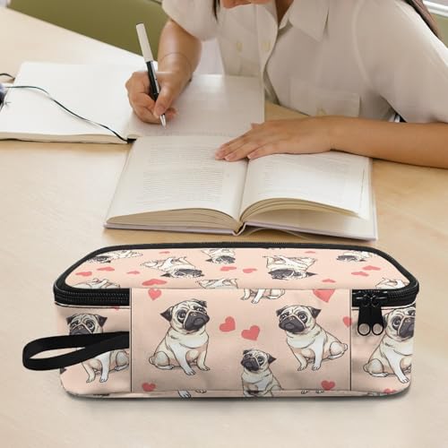 Image of Pug Dog Large Pencil Pouch for Girls Cute Pencil Case with Pen Slot Kids Pencil Bag for 3Rd 4Th Children Boys Pencil Box for Toddler Ninos Ninas Pencil Organizer Cion Purse,Pink