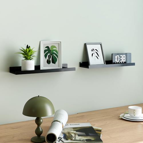 Image of Black Floating Shelves for Wall Decor, 16 in Shelf with Lip Set of 2