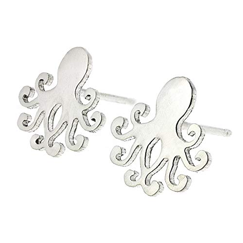 Octopus Stud Earrings Polished Sterling Silver Handmade in USA