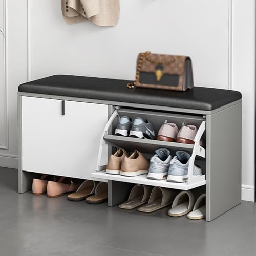Meuble à chaussures avec coussin d'assise pour un couloir accueillant