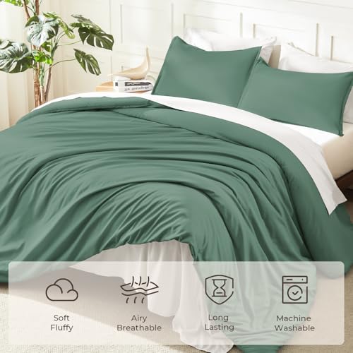 Image of Litanika Comforters Full Size Haze Green, 3 Pieces Lightweight Solid Bedding Set & Collections, All Season Fluffy Bed Set (79x90 Inches Comforter & 2 Pillowcases)