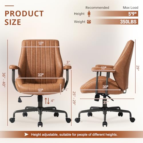 Image of Ergonomic Office Chair 330LBS, Reclining Swivel Mid Back Desk Chair with Adjustable Height, Thickened Cushions, Comfy Executive Armchair for Home Office