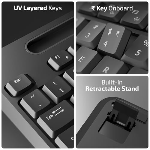 Image of iBall ClickSet S450 Wireless Keyboard & Mouse Combo, 104-Key Full Size Keyboard, 12 Media Keys, Retractable Stand, ₹ Key, UV Coated Keys, Mobile Slot, 1200 DPI Mouse, 3 Buttons, High Precision