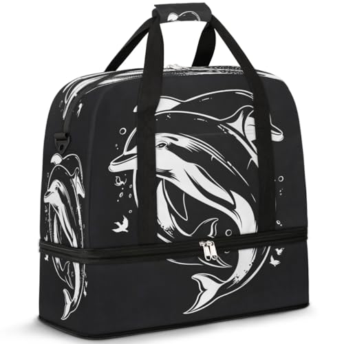 Travel Duffel Bags Dolphin Foldable Weekender Bags for Women with Shoes Compartment Waterproof & Tear Resistant Carry on Overnight Luggage Duffel Bag Shoulder Sports Tote Bag