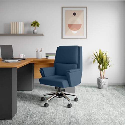 Image of Interio by Godrej Emerald Mid Back Leatherette Ergonomic Chair (Ruben Blue)