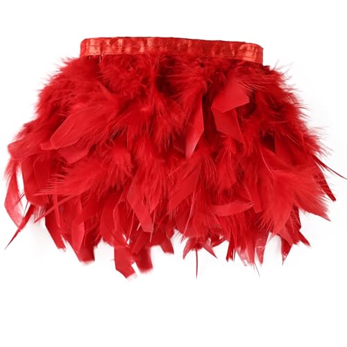 Daieeparty Red Turkey Feathers Trim Fringe 2Yard 4-6inch for Party Clothing DIY Sewing Craft Wedding Dress Decoration Natural Fluffy Turkey Feather Trim