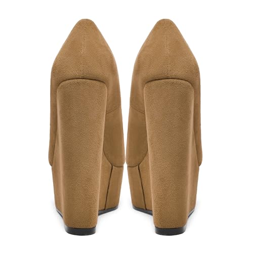 MOVINSTEPS Womens Fashion Peep Toe Suede Night Club Slip On Platform Wedge High Heel Pumps Shoes 6 Inch4
